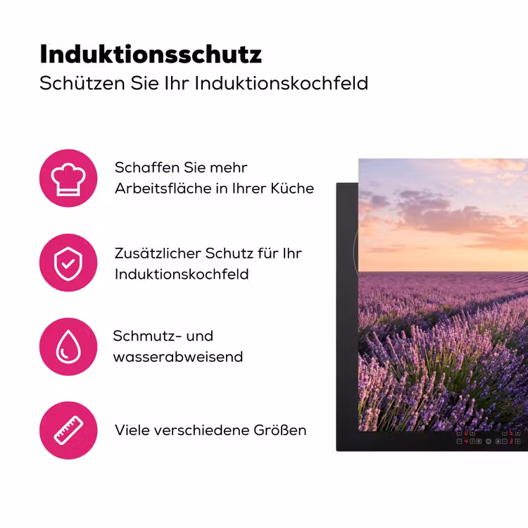 Landschap - Lavendelveld - Paars Inductie beschermer vinyl 3mm klein -zzzzzzz-lf-ups