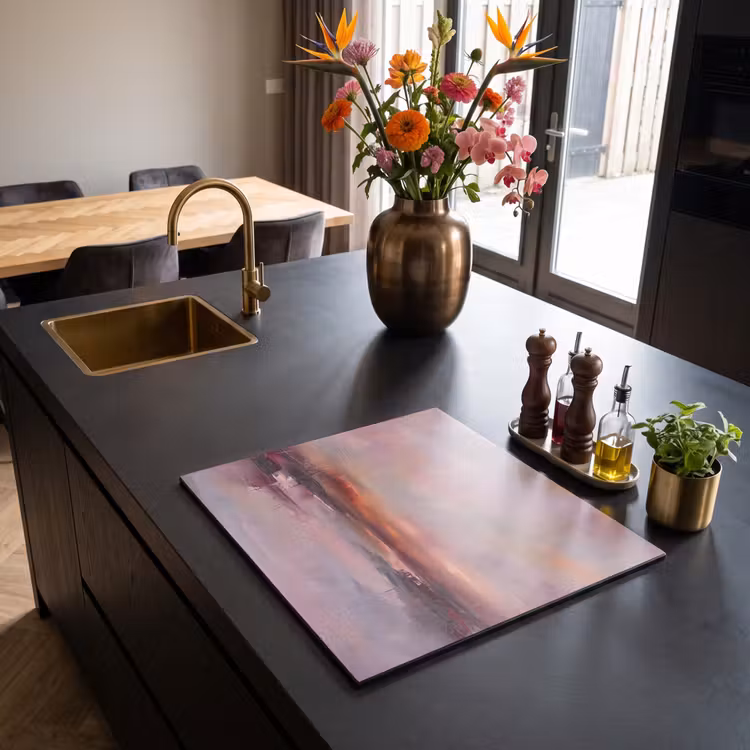 Landschap - Zonsondergang - Abstract - Modern - Roze Inductie beschermer vinyl 3mm middel -sfeer5