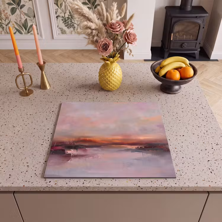 Landschap - Zonsondergang - Abstract - Modern - Roze Inductie beschermer vinyl 3mm middel -sfeer3