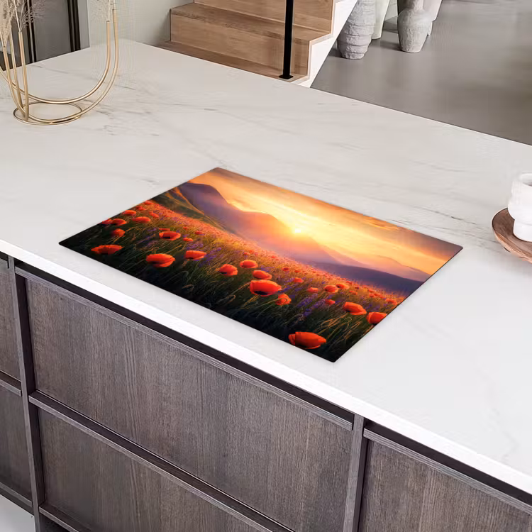 Landschap - Zonsondergang - Bloemenveld Inductie beschermer vinyl 3mm klein -sfeer8