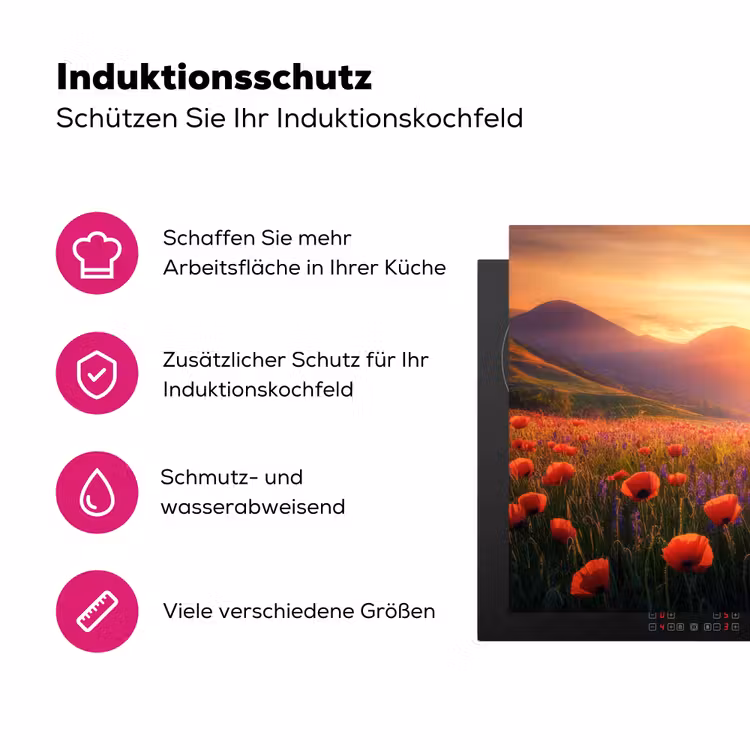 Landschap - Zonsondergang - Bloemenveld Inductie beschermer vinyl 3mm klein -zzzzzzz-lf-ups