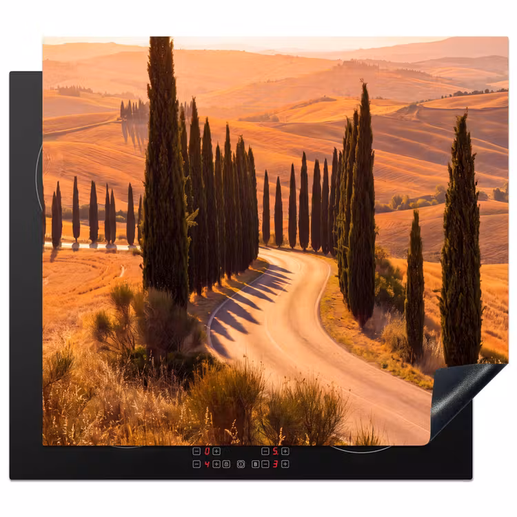Landschap - Weg - Bomen - Natuur - Goud Inductie beschermer vinyl 3mm middel -3d