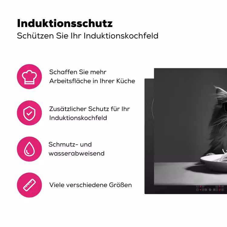 Langharige kat - Zonnebril - Spaghetti - Humor - Zwart - wit Inductie beschermer vinyl 3mm klein -zzzzzzz-lf-ups
