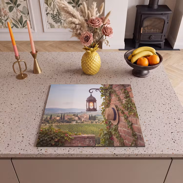 Lantaarn - Wijngaard - Landschap - Italiaans Inductie beschermer vinyl 3mm middel -sfeer3