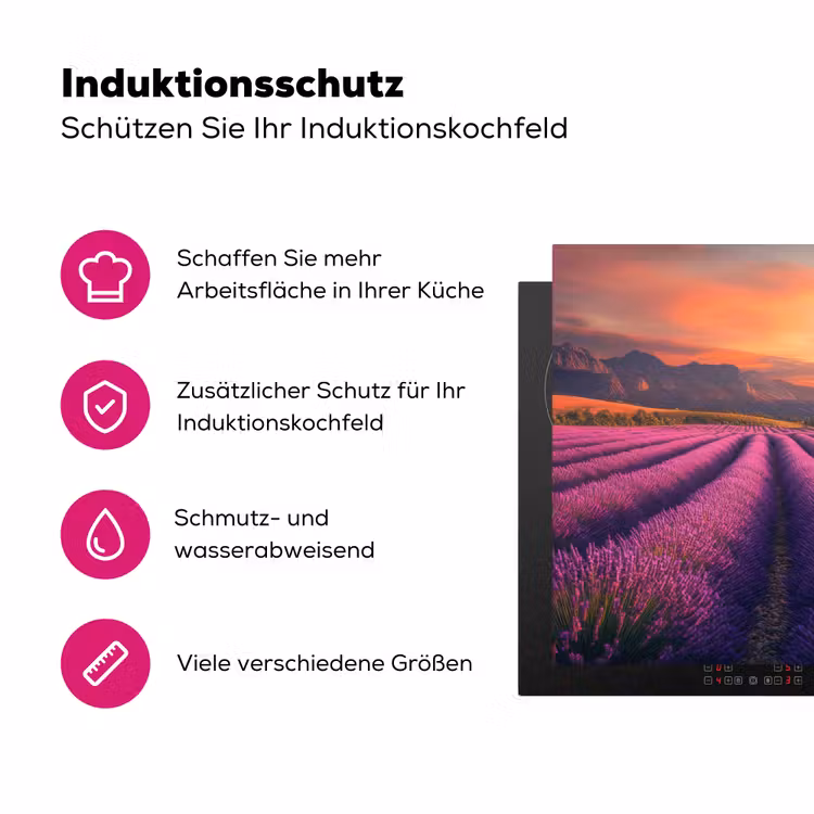 Lavendelveld - Zonsondergang - Paars Inductie beschermer vinyl 3mm klein -zzzzzzz-lf-ups