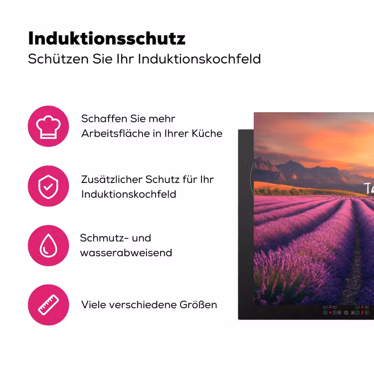 Lavendelveld - Quote - Zonsondergang Inductie beschermer vinyl 3mm klein -zzzzzzz-lf-ups