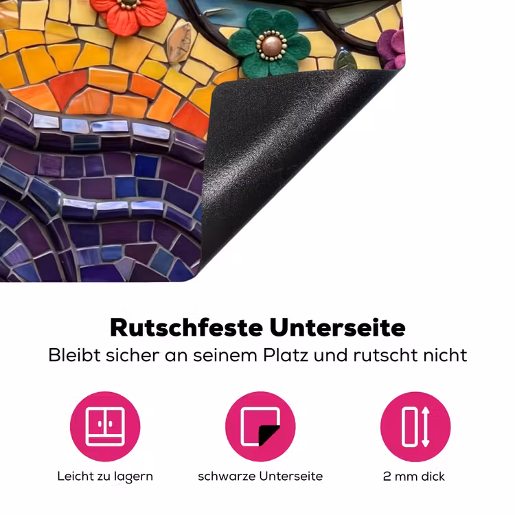 Levensboom - Mozaïek - Bloemen - Kleurrijk - Vrolijk Inductie beschermer vinyl 3mm klein -zzzzzzz-lf-onderkant