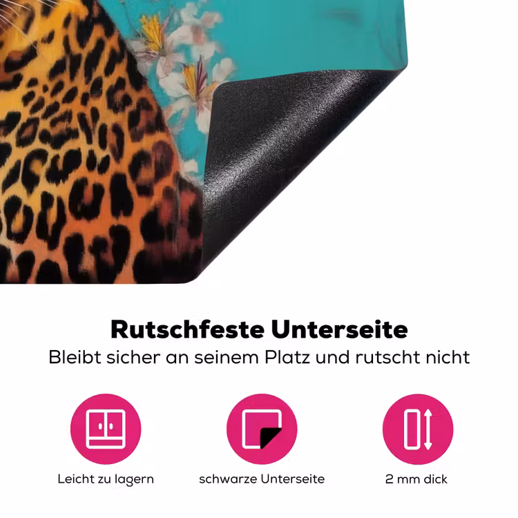 Luipaard - Bloemen - Kroon Inductie beschermer vinyl 3mm klein -zzzzzzz-lf-onderkant