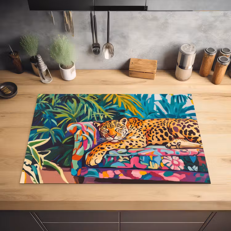 Luipaard - Kleurrijk - Tropisch Inductie beschermer vinyl 3mm klein -sfeer5