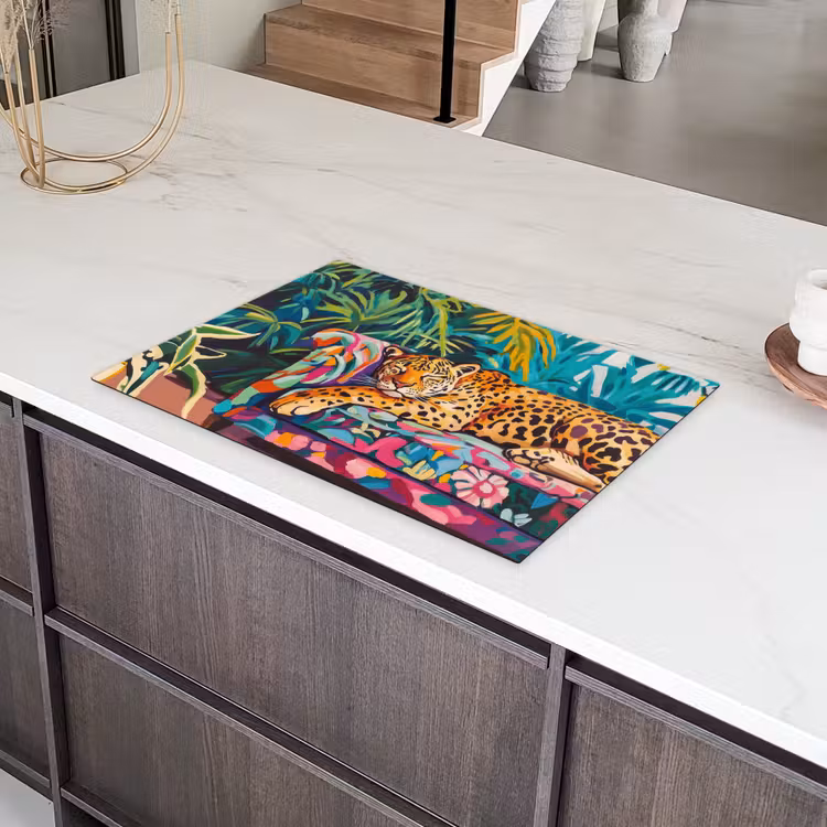 Luipaard - Kleurrijk - Tropisch Inductie beschermer vinyl 3mm klein -sfeer8