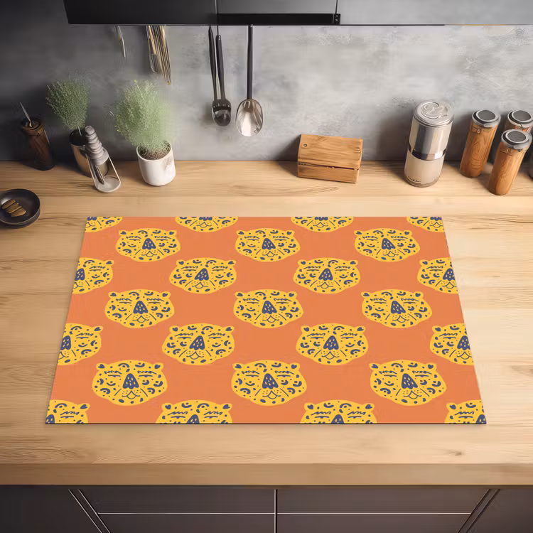 Luipaard - Gezichten - Stippen - Oranje Inductie beschermer vinyl 3mm klein 276 -sfeer5