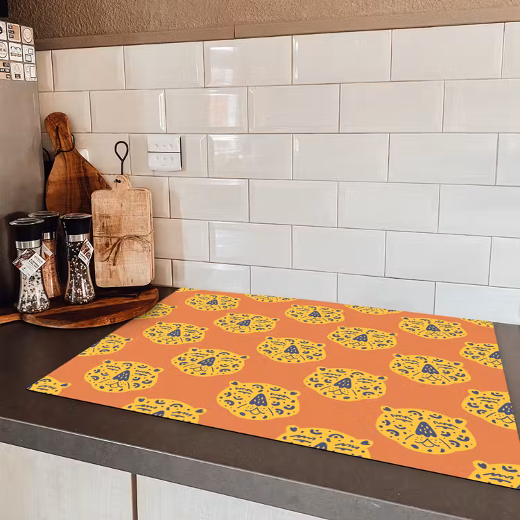 Luipaard - Gezichten - Stippen - Oranje Inductie beschermer vinyl 3mm klein 276 -sfeer3