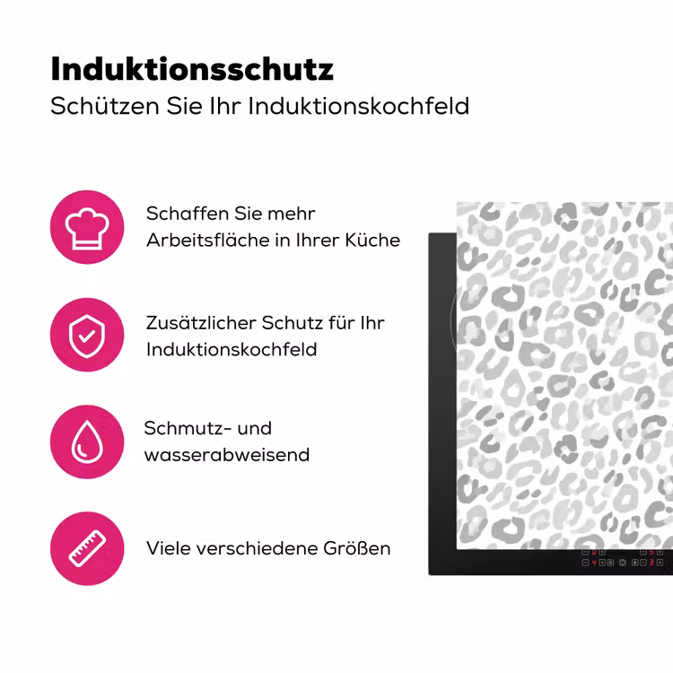 Luipaard - Motief - Grijs Inductie beschermer vinyl 3mm klein 276 -zzzzzzz-lf-ups