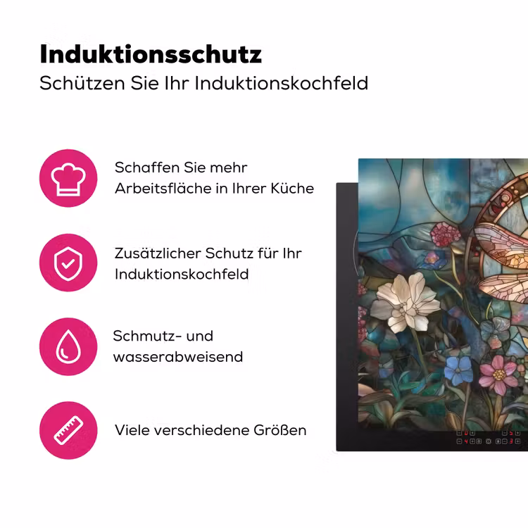 Libelle - Mozaïek - Bloemen - Kleurrijk Inductie beschermer vinyl 3mm klein -zzzzzzz-lf-ups