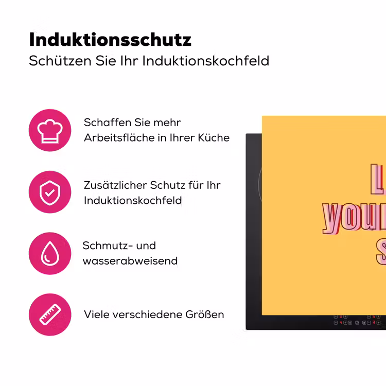 Love yourself - Roze - Geel Inductie beschermer vinyl 3mm klein -zzzzzzz-lf-ups