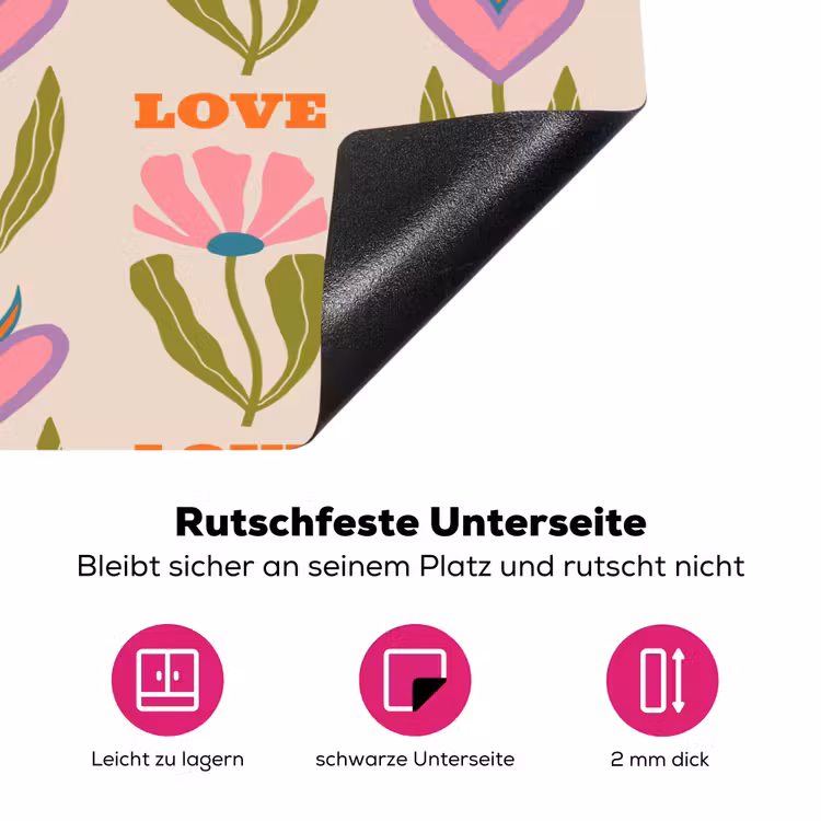 Love - Patroon - Bloemen - Hartjes Inductie beschermer vinyl 3mm klein 276 -zzzzzzz-lf-onderkant