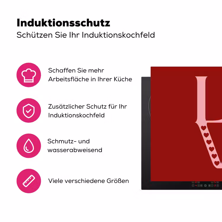 Love - Rood - Hatjes Inductie beschermer vinyl 3mm klein -zzzzzzz-lf-ups
