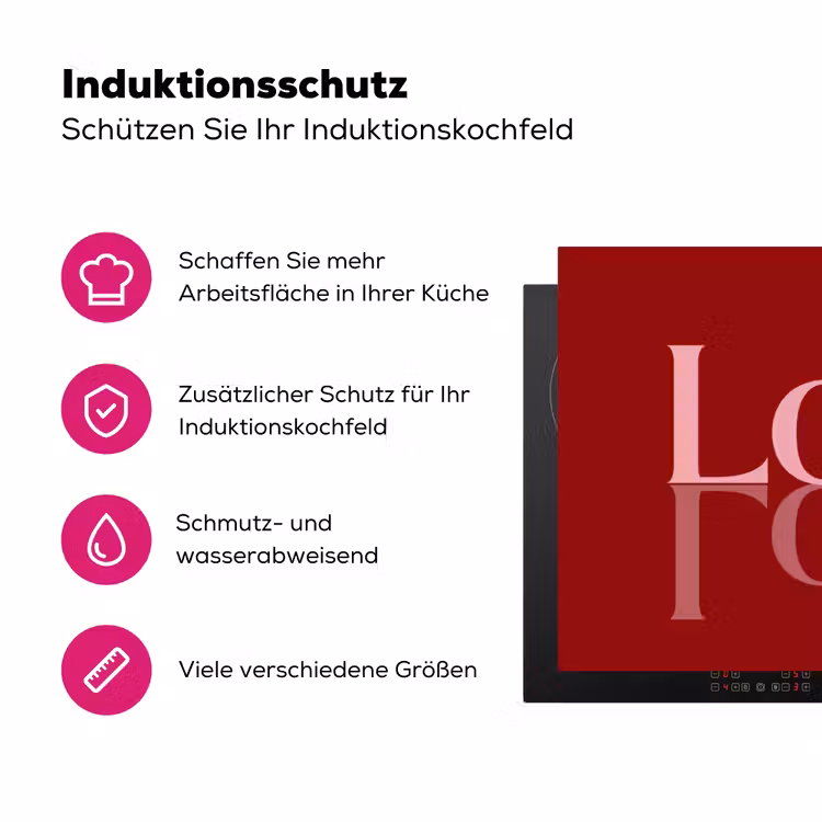 Love - Spiegeling - Rood Inductie beschermer vinyl 3mm klein -zzzzzzz-lf-ups