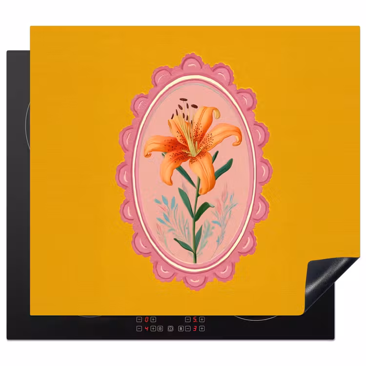 Lelie - Oranje - Lijst - Ovaal Inductie beschermer vinyl 3mm middel -3d