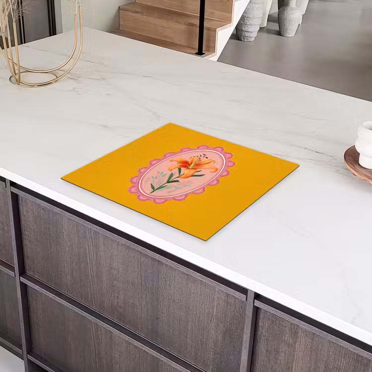 Lelie - Oranje - Lijst - Ovaal Inductie beschermer vinyl 3mm middel -sfeer8