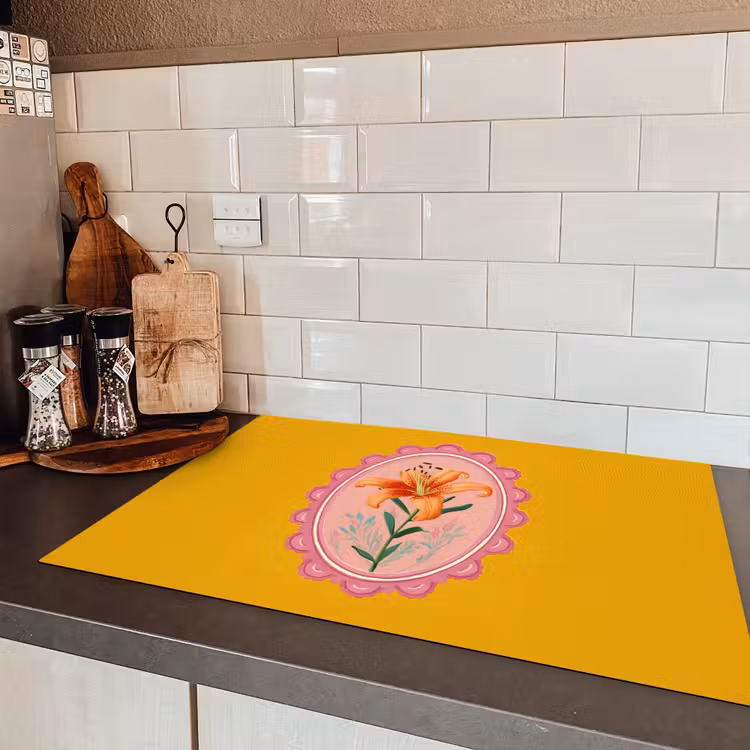 Lelie - Oranje - Lijst - Ovaal Inductie beschermer vinyl 3mm klein -sfeer3
