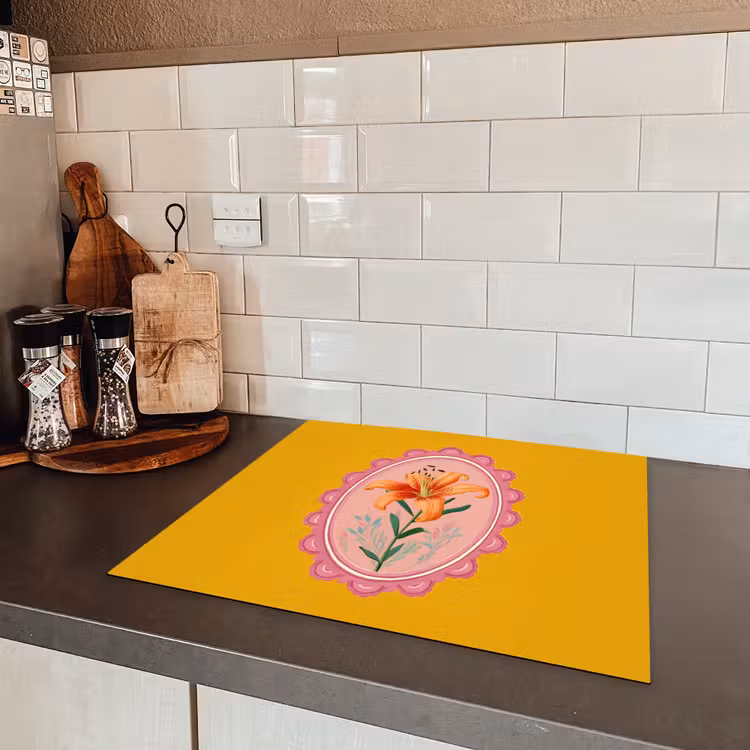 Lelie - Oranje - Lijst - Ovaal Inductie beschermer vinyl 3mm middel -sfeer3