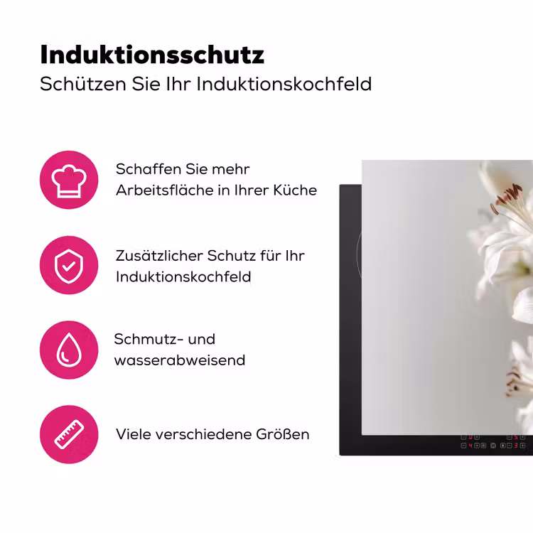 Lelies - Boekte - Wit - Meeldraden Inductie beschermer vinyl 3mm klein -zzzzzzz-lf-ups