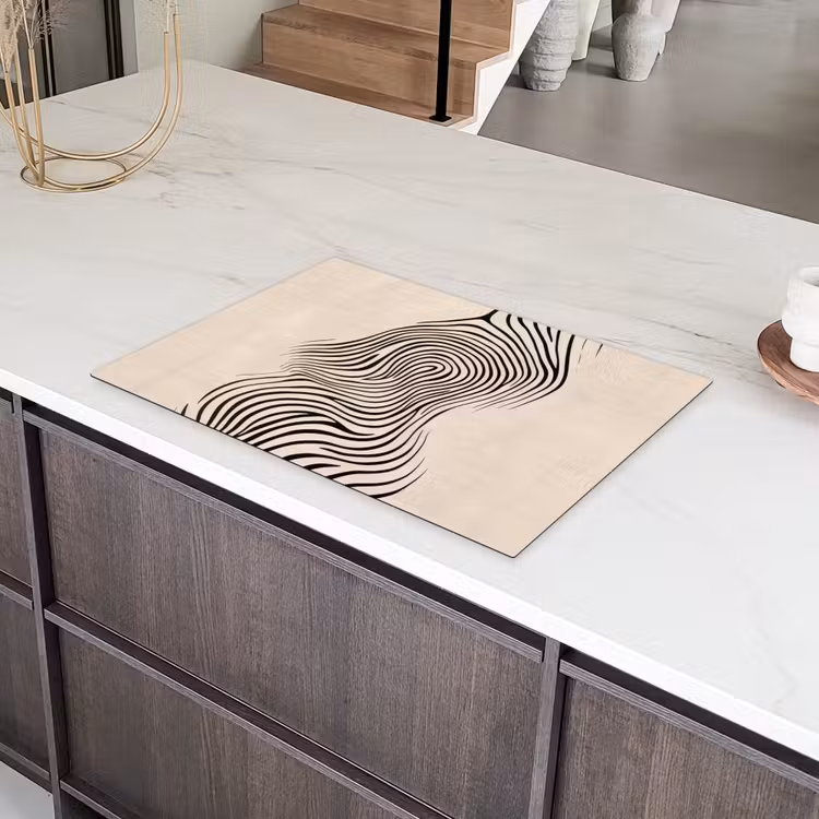 Lijnen - Abstract - Golvend - Zwart Inductie beschermer vinyl 3mm klein -sfeer8