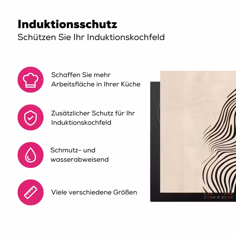 Lijnen - Abstract - Golvend - Zwart Inductie beschermer vinyl 3mm klein -zzzzzzz-lf-ups