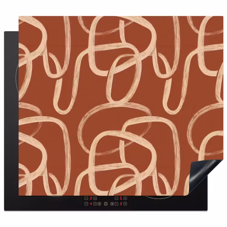 Lijnen - Abstract - Organisch - Terracotta - Crème Inductie beschermer vinyl 3mm middel 274 -3d