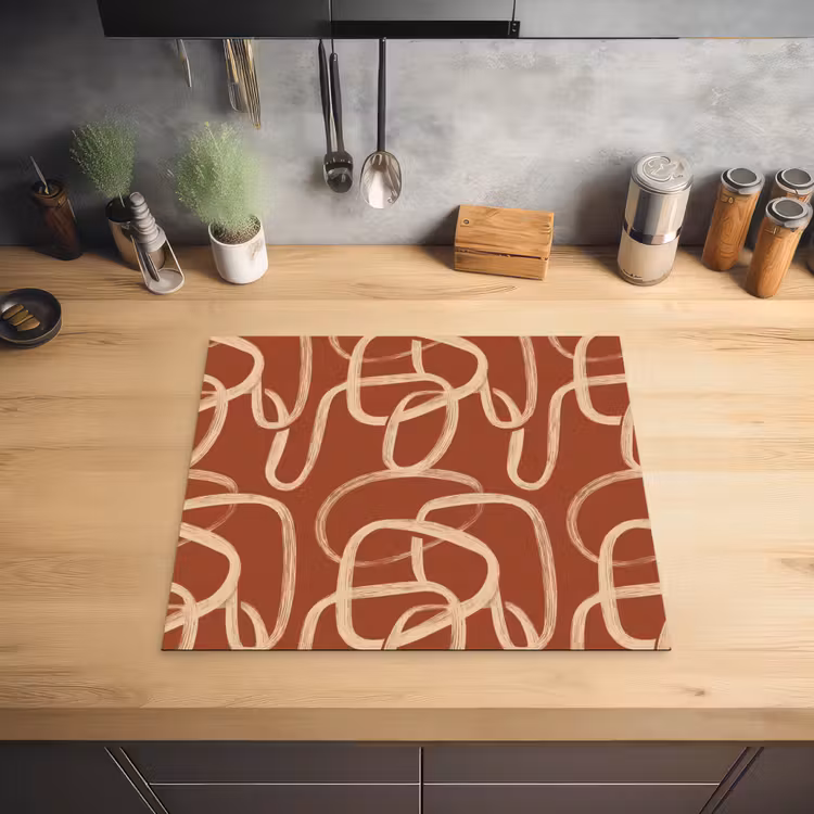 Lijnen - Abstract - Organisch - Terracotta - Crème Inductie beschermer vinyl 3mm middel 274 -sfeer5