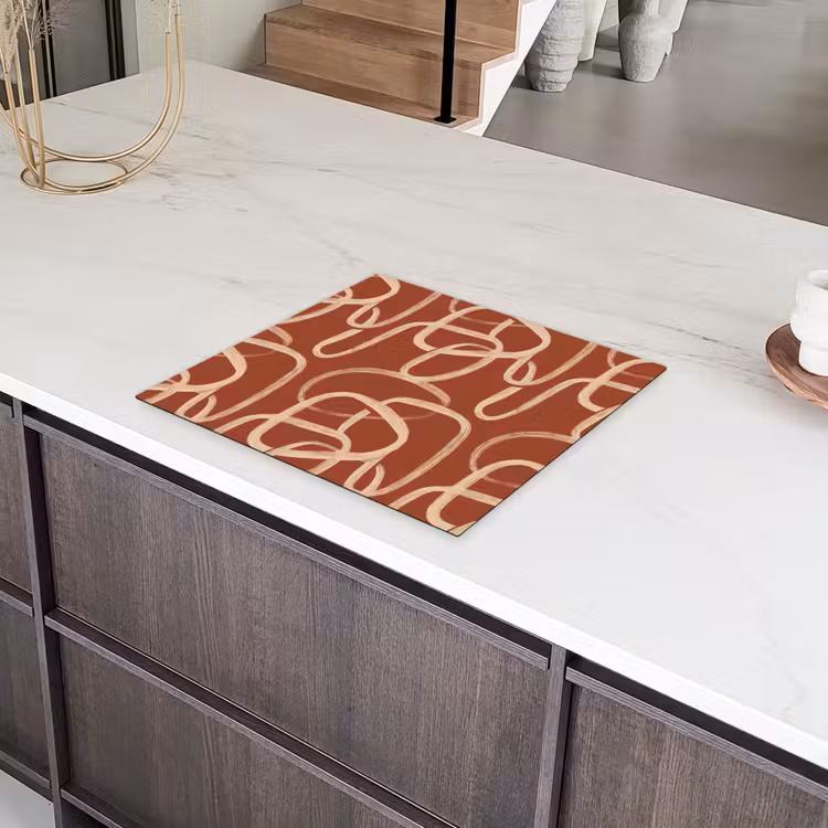 Lijnen - Abstract - Organisch - Terracotta - Crème Inductie beschermer vinyl 3mm middel 274 -sfeer8