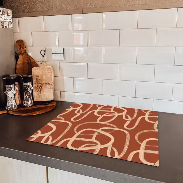 Lijnen - Abstract - Organisch - Terracotta - Crème Inductie beschermer vinyl 3mm middel 274 -sfeer3