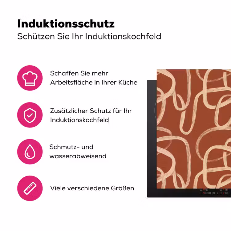 Lijnen - Abstract - Organisch - Terracotta - Crème Inductie beschermer vinyl 3mm middel 274 -zzzzzzz-lf-ups