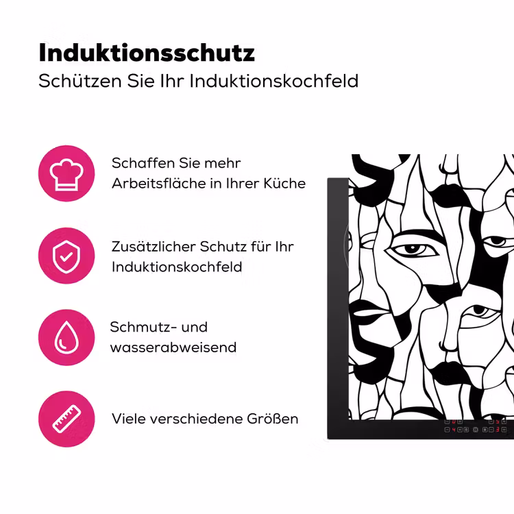Lijnen - Gezichten - Zwart - Wit Inductie beschermer vinyl 3mm klein 276 -zzzzzzz-lf-ups