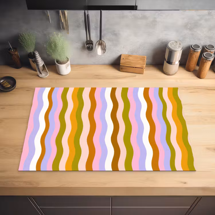 lijnen - Golven - Pastelkleuren - Patroon Inductie beschermer vinyl 3mm klein -sfeer5