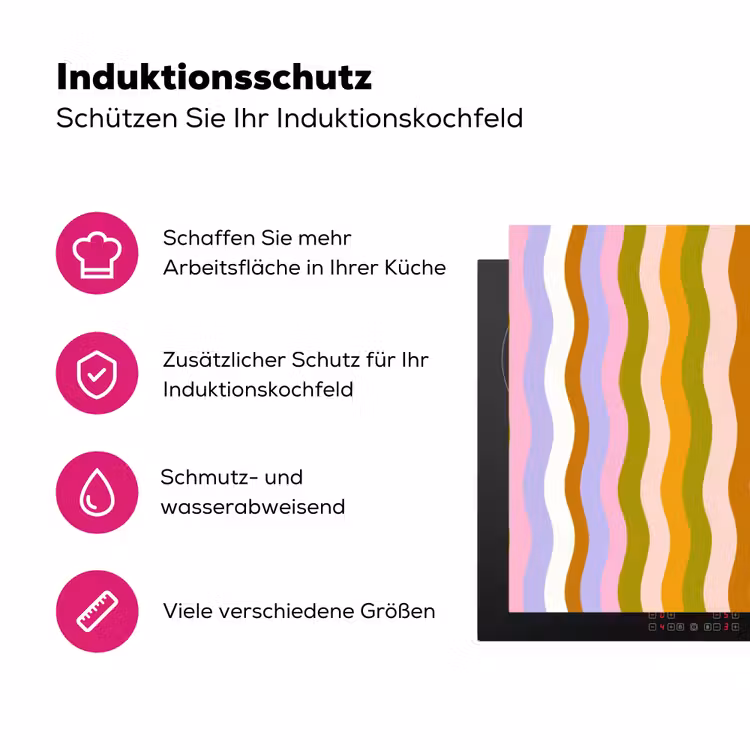 lijnen - Golven - Pastelkleuren - Patroon Inductie beschermer vinyl 3mm klein -zzzzzzz-lf-ups