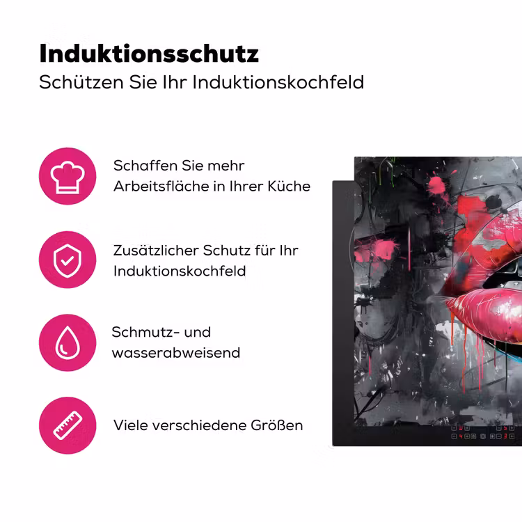 Lippen - Felroze - Graffiti - Verfstrepen Inductie beschermer vinyl 3mm klein -zzzzzzz-lf-ups