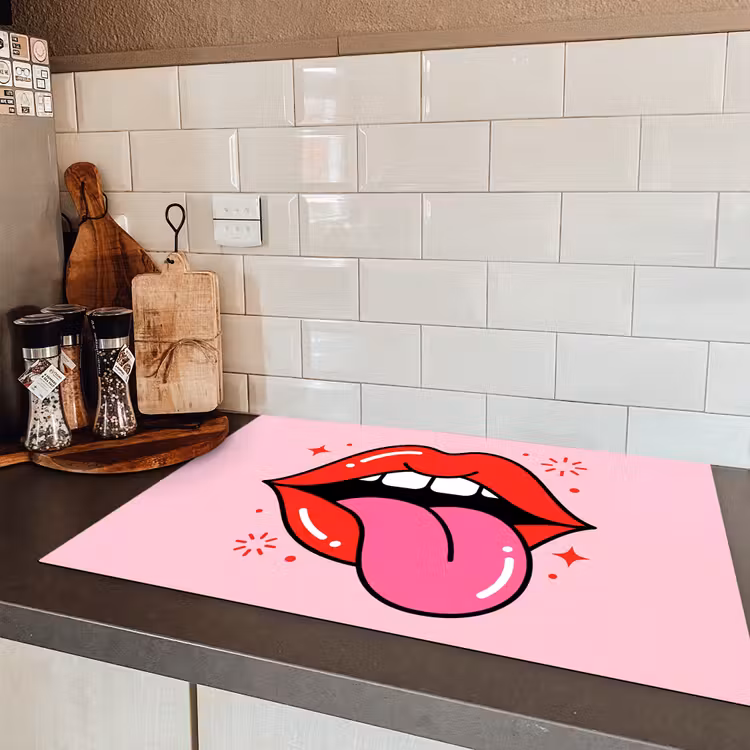 Lippen - Tong - Pop-art - Kleurrijk - Roze Inductie beschermer vinyl 3mm klein -sfeer3