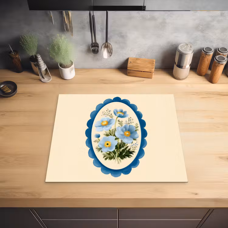 Lijst - Bloemen - Lichtblauw - Illustratie Inductie beschermer vinyl 3mm middel -sfeer5