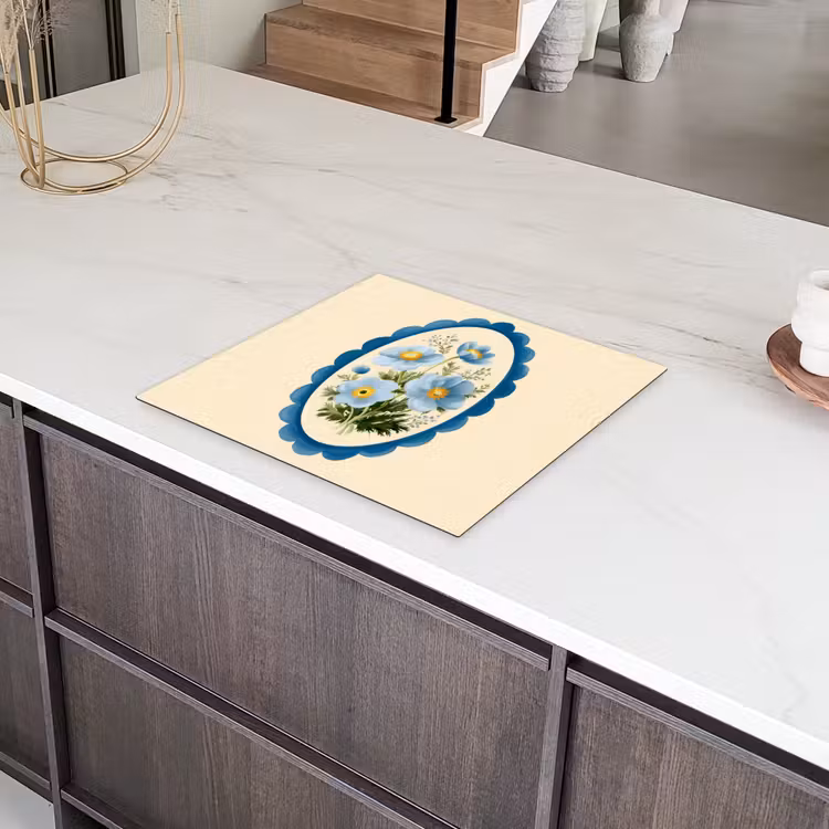Lijst - Bloemen - Lichtblauw - Illustratie Inductie beschermer vinyl 3mm middel -sfeer8