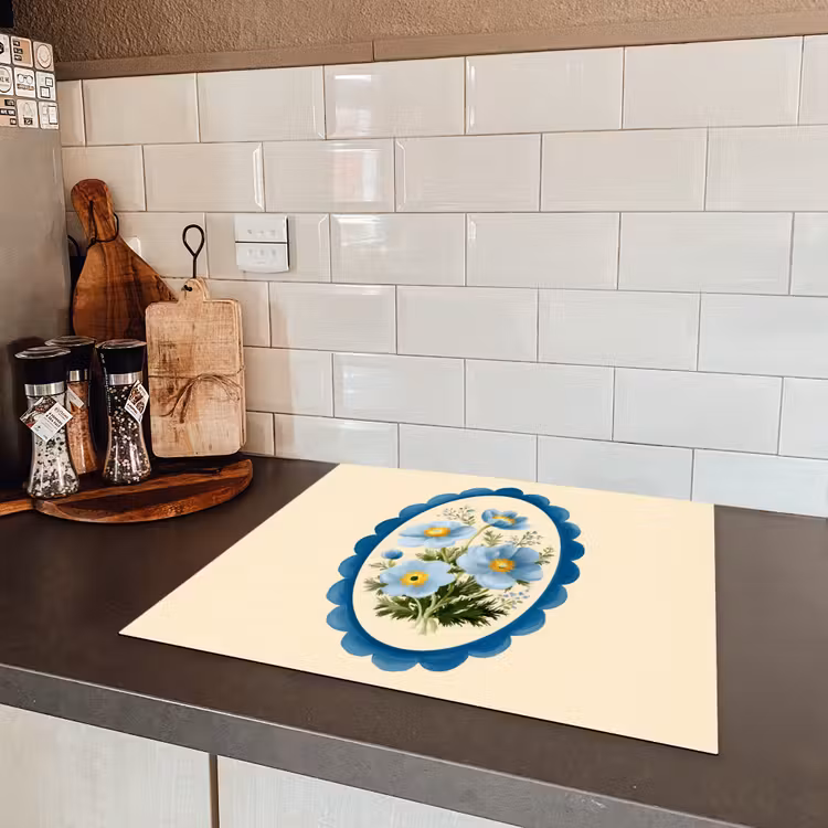 Lijst - Bloemen - Lichtblauw - Illustratie Inductie beschermer vinyl 3mm middel -sfeer3