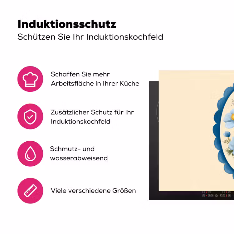 Lijst - Bloemen - Lichtblauw - Illustratie Inductie beschermer vinyl 3mm klein -zzzzzzz-lf-ups