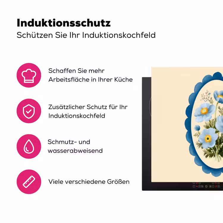 Lijst - Bloemen - Lichtblauw - Illustratie Inductie beschermer vinyl 3mm middel -zzzzzzz-lf-ups