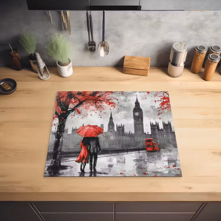 Londen - Rood - Zwart - Koppel - Romantisch Inductie beschermer vinyl 3mm middel -sfeer5