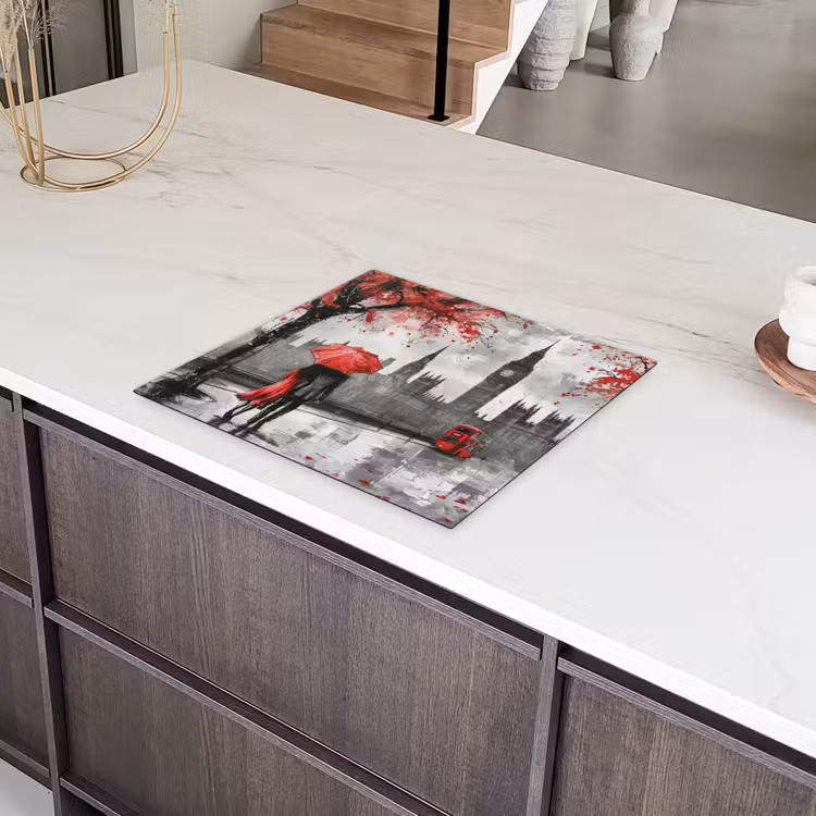 Londen - Rood - Zwart - Koppel - Romantisch Inductie beschermer vinyl 3mm middel -sfeer8