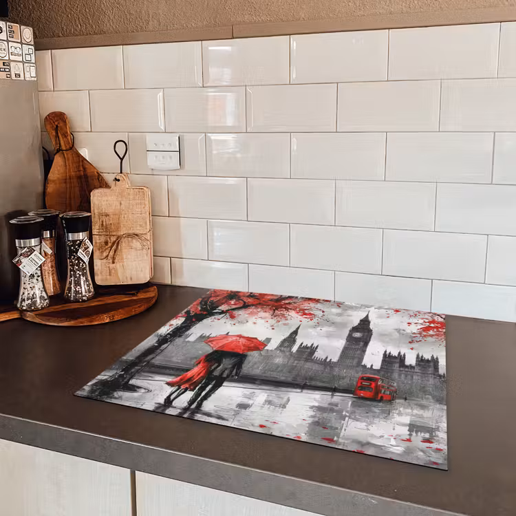 Londen - Rood - Zwart - Koppel - Romantisch Inductie beschermer vinyl 3mm middel -sfeer3