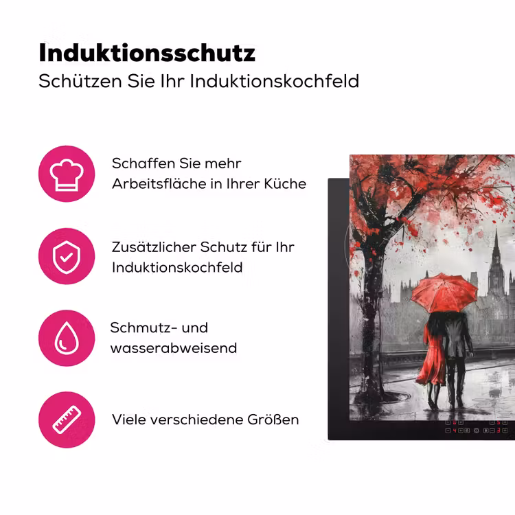 Londen - Rood - Zwart - Koppel - Romantisch Inductie beschermer vinyl 3mm middel -zzzzzzz-lf-ups