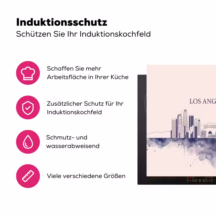 Los Angeles - Skyline - Architectuur - Aquarel - Blauw Inductie beschermer vinyl 3mm middel -zzzzzzz-lf-ups