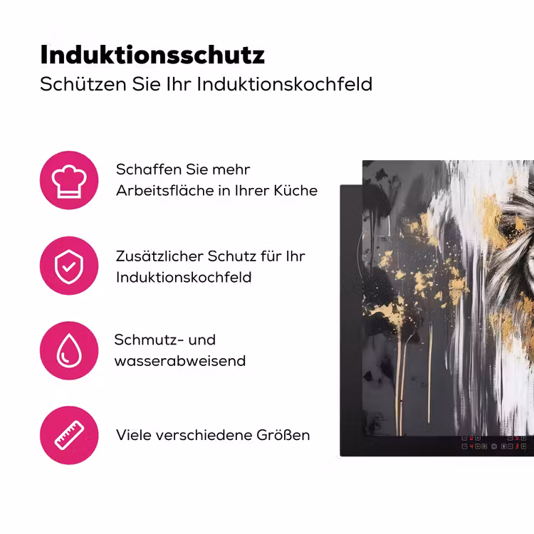 Leeuw - Portret - Verfspatten - Grijs Inductie beschermer vinyl 3mm klein -zzzzzzz-lf-ups